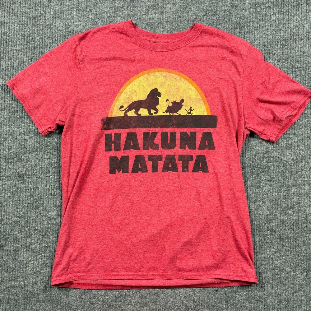 Disney Hakuna‎ Matata Mens T-Shirt Size Large Red Casual Stretch Short Sleeve